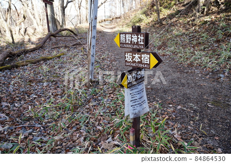 A mountain trail that climbs the promenade of the old Nakasendo from the vicinity of Megane Bridge in Annaka City, Gunma Prefecture. 84864530