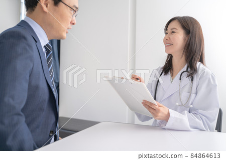 問卷調查中女醫生和男患者的醫學影像 問卷調查中女醫生和男患者的醫學影像 84864613