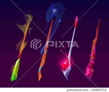 Magic wands, magician sticks with crystals 84865218