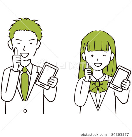 Hand-painted 1color Men and women of active high school and junior high school are good with smartphones! 84865377