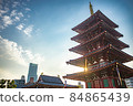 Five-storied pagoda and Abeno Harukas at Shitennoji Temple in Tennoji Ward, Osaka City 84865439