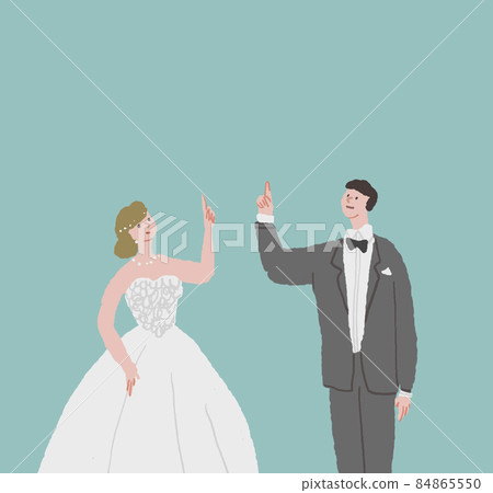 Bride and groom pointing up, wedding, wedding, bridal, light blue Bride and groom pointing up, wedding, wedding, bridal, light blue 84865550