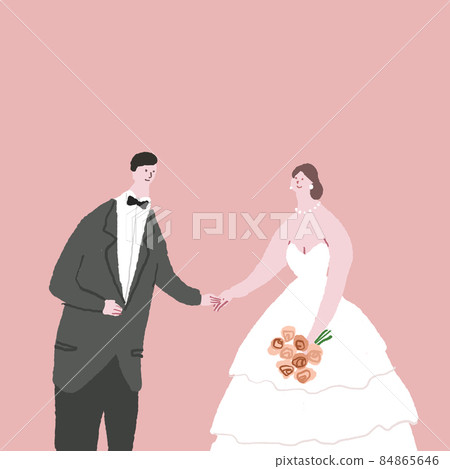 新娘和新郎手牽手，婚禮，婚禮，新娘 84865646