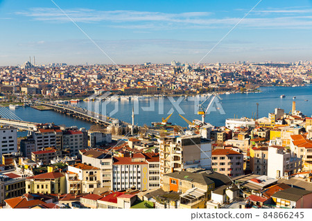 View from Galata Tower of Golden Horn bay with Ataturk Bridge, Istanbul 84866245