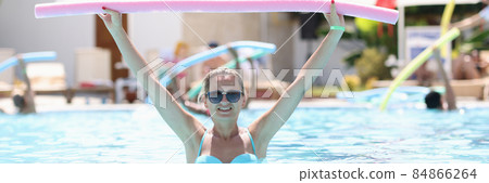 Aqua aerobic training with water fitness equipment Aqua aerobic training with water fitness equipment 84866264