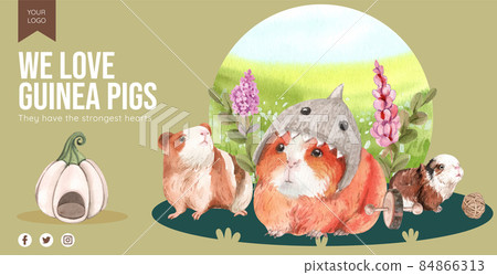Billboard template with cute guinea pig concept,watercolor style 84866313