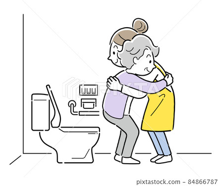 Toilet, a woman helping senior women excrete 84866787
