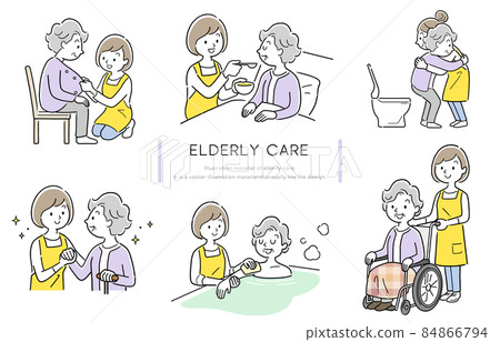 Vector illustration material: Nursing care, senior, life support, set Vector illustration material: Nursing care, senior, life support, set 84866794