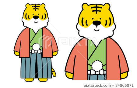 Illustration material of a tiger wearing a kimono standing normally. Illustration material of a tiger wearing a kimono standing normally. 84866871