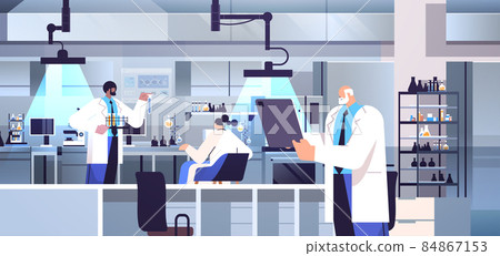 mix race research scientist team working with test tubes researchers making chemical experiments in laboratory 84867153