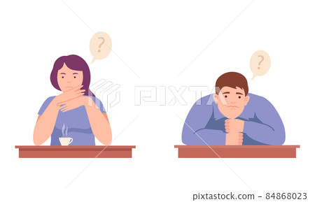 People thinking with question marks over their heads set. Puzzled or doubting persons thinking about problems vector illustration People thinking with question marks over their heads set. Puzzled or doubting persons thinking about problems vector illustration 84868023