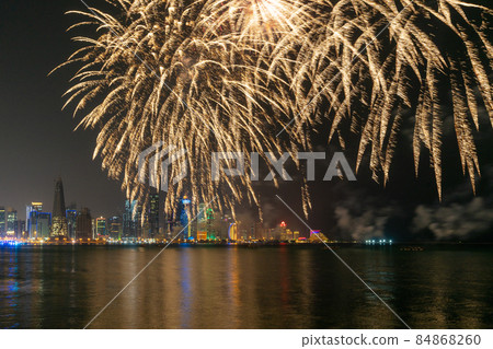 Beautiful fireworks in the Doha Corniche, Qatar. 84868260