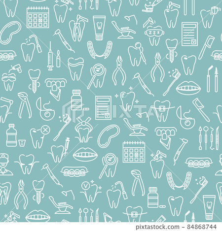 Seamless pattern with line dentistry icons. Dental flat vector elements. Seamless pattern with line dentistry icons. Dental flat vector elements. 84868744
