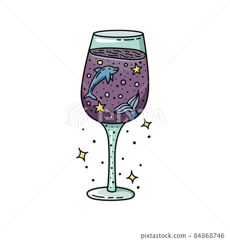 A winaglass in a doodle-style. Cartoon drawing of a glass of wine. 84868746