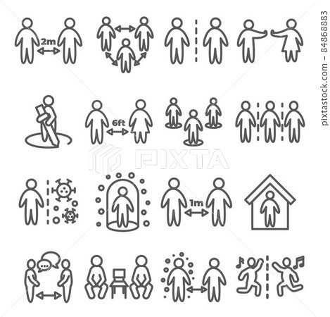 Social Distancing Line Icons on white background Social Distancing Line Icons on white background 84868883