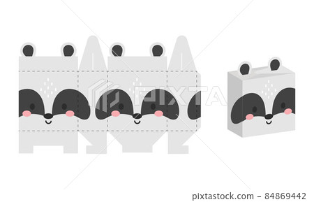 Simple packaging favor box badger design for sweets, candies, presents, bakery. DIY package template for any purposes, birthdays, baby showers, halloween, christmas. Print, cutout, fold, glue. 84869442