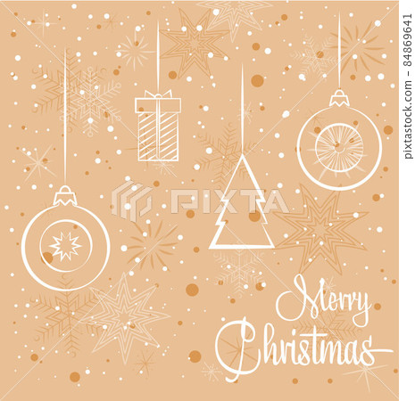 white Christmas decorations and snowflakes on a beige background Christmas card white Christmas decorations and snowflakes on a beige background Christmas card 84869641