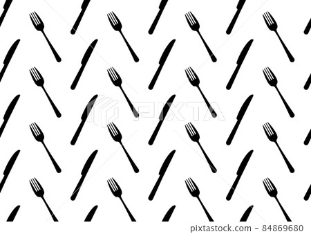 Cutlery black silhouette vector seamless pattern illustration. 84869680