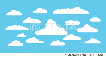 Clouds silhouette vector icon set isolated on blue heaven background. Clouds silhouette vector icon set isolated on blue heaven background. 84869681
