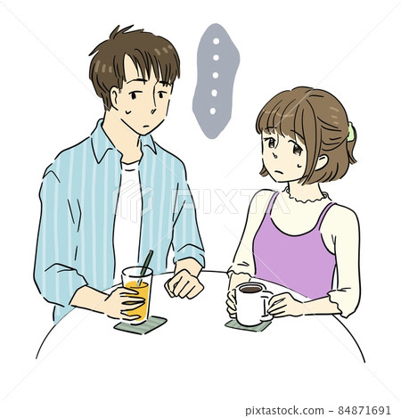 An awkward couple of men and women who can't talk at the cafe An awkward couple of men and women who can't talk at the cafe 84871691