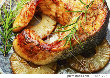 Appetizing trout steak,close up Appetizing trout steak,close up 84871726