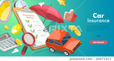 3D Vector Conceptual Illustration of Car Insurance Policy. 3D Vector Conceptual Illustration of Car Insurance Policy. 84871813