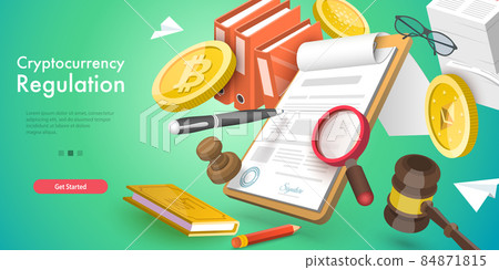 3D Vector Conceptual Illustration of Cryptocurrency Regulation. 3D Vector Conceptual Illustration of Cryptocurrency Regulation. 84871815