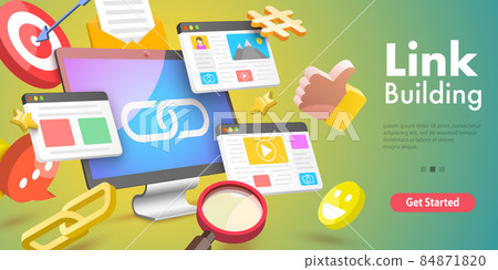 3D Vector Conceptual Illustration of Link Building, SEO, Backlink Strategy. 3D Vector Conceptual Illustration of Link Building, SEO, Backlink Strategy. 84871820