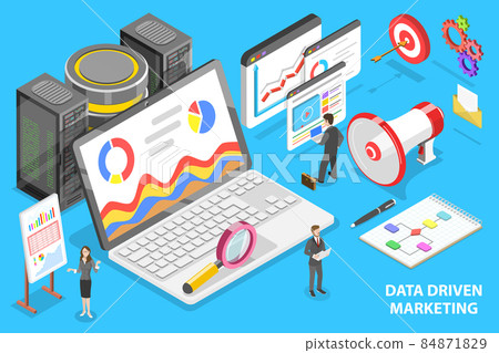 3D Isometric Flat Vector Conceptual Illustration of Data Driven Marketing. 84871829