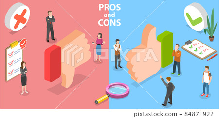 3D Isometric Flat Vector Conceptual Illustration of Pros and Cons. 84871922