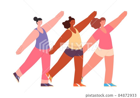 Stretching class. Women sport, pilates or yoga training. Diverse girls group, young female characters workout. Cute flat sporting people vector set Stretching class. Women sport, pilates or yoga training. Diverse girls group, young female characters workout. Cute flat sporting people vector set 84872933