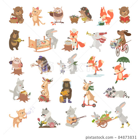 Set of Illustrations with Animal Characters Set of Illustrations with Animal Characters 84873831