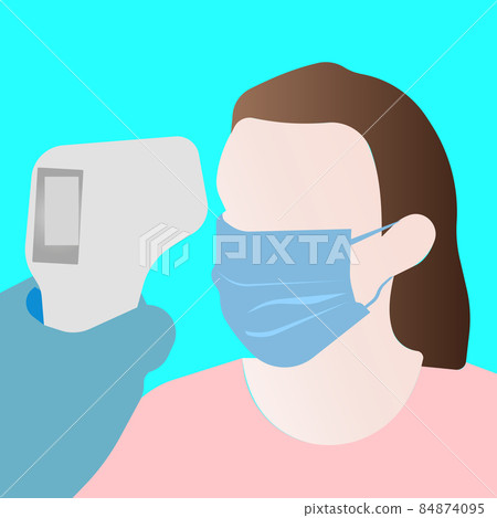 Checking body temperature with a thermometer. Vector image. 84874095