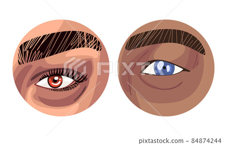 Human Eye of Various Color as Sense Organ with Brow Vector Set