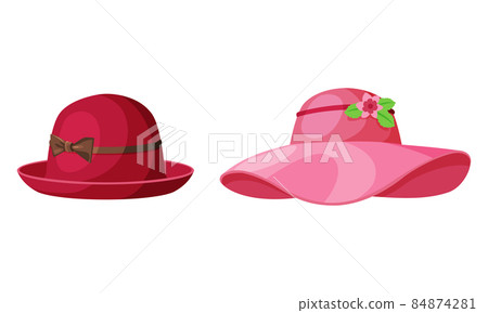Straw Hat as Brimmed Woven Headdress Vector Set 84874281