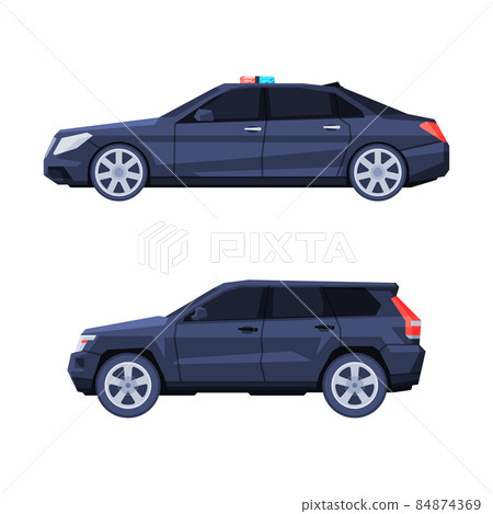 Presidential Motorcade and Government Motor Vehicle Side View Vector Set. 84874369