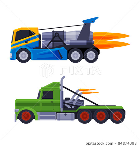 Racing Turbo Truck Driving with High Speed Vector Set Racing Turbo Truck Driving with High Speed Vector Set 84874398