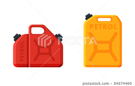 Canister with Oil or Petroleum as Raw Chemical Poured for Storage Vector Set 84874460