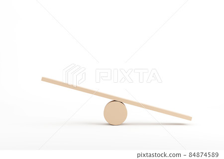 Unbalance concept, board on wooden top hat like unbalance isolated on white background. Unbalance concept, board on wooden top hat like unbalance isolated on white background. 84874589