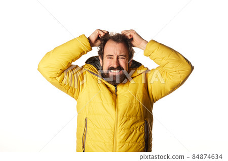 Stylish bearded man crying. Unhappy guy man have depression. Sad expression, depression, despair concept Stylish bearded man crying. Unhappy guy man have depression. Sad expression, depression, despair concept 84874634