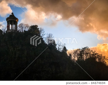Park of the Buttes Chaumont at sunset Park of the Buttes Chaumont at sunset 84874694