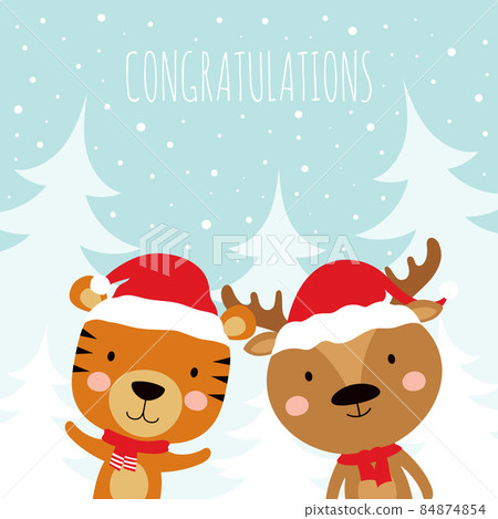 winter vector illustration with cartoon cute animals 84874854
