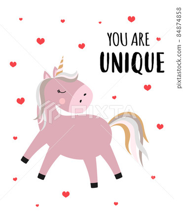 valentines card with cute unicorn, vector illustration valentines card with cute unicorn, vector illustration 84874858