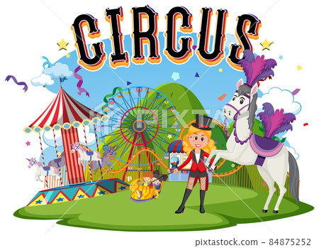 Circus logo with magician girl and horse performance 84875252