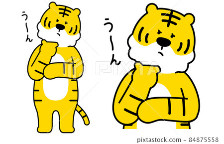 正在考慮把手放在下巴上的老虎的插圖素材。 84875558