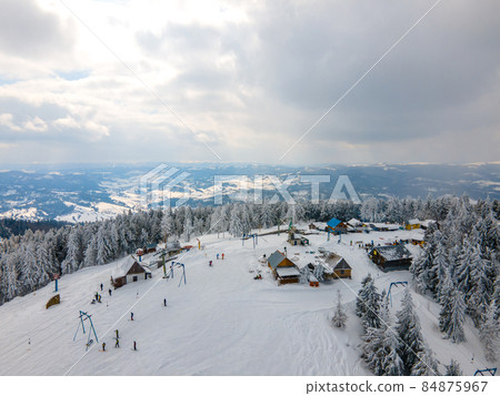 aerial view of trostyan ski mountain in ukraine carpathian mountain 84875967