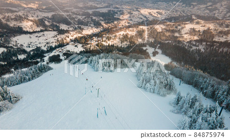 aerial view of trostyan mountain ukraine carpathian range aerial view of trostyan mountain ukraine carpathian range 84875974