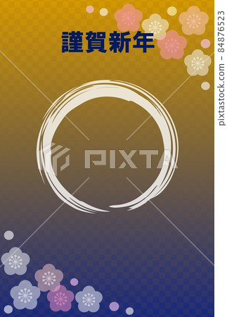 Happy New Year checkered pattern ring plum blossom gradation 84876523