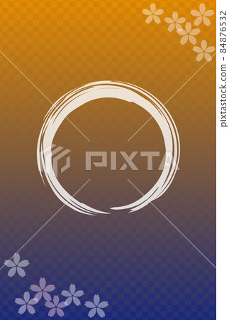 New Year's card checkered ring cherry blossoms gradation 84876532