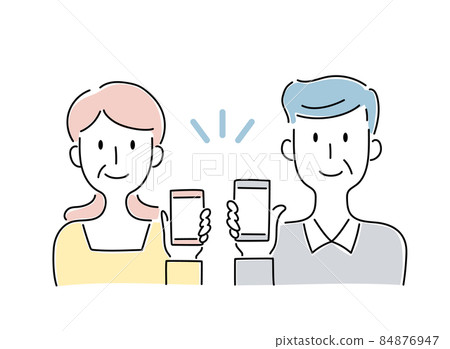 Vector illustrations of elderly men and women showing hand-drawn style smartphone screens Vector illustrations of elderly men and women showing hand-drawn style smartphone screens 84876947